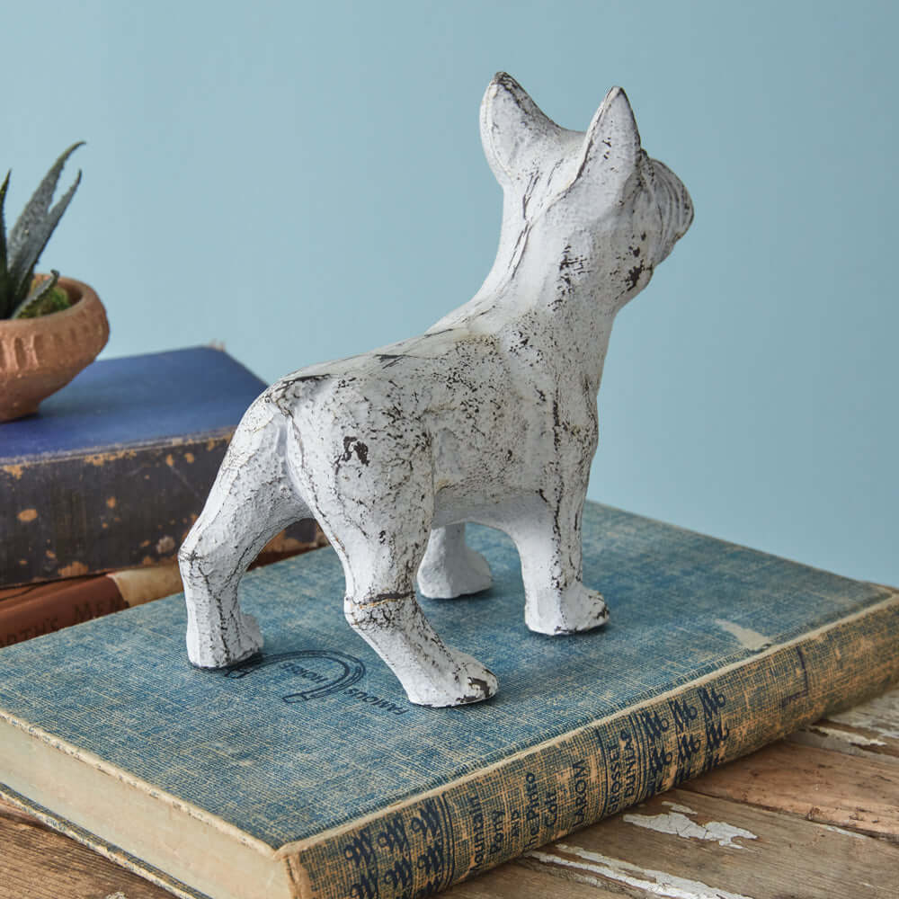Antique White French Bulldog Figurine in Cast Iron