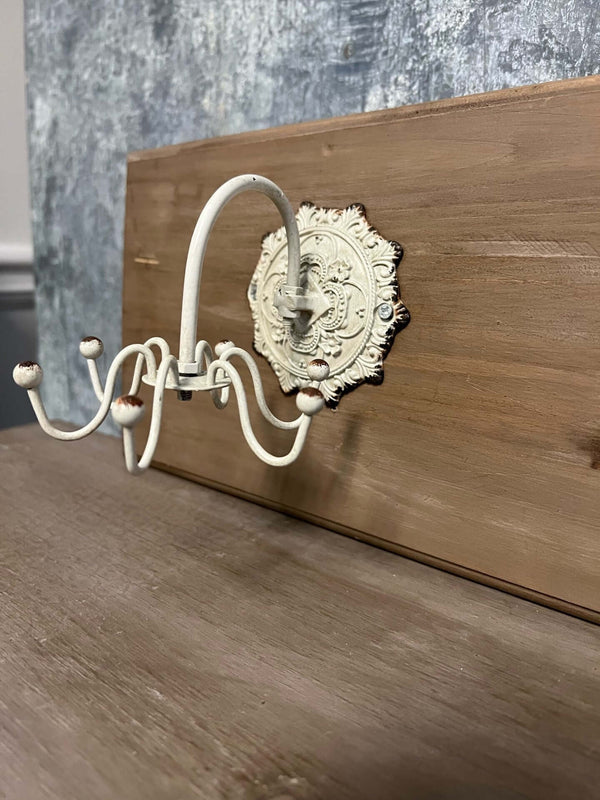 Antique White Wall Hook with Ornate Medallion Backplate