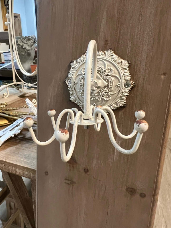 Antique White Wall Hook with Ornate Medallion Backplate
