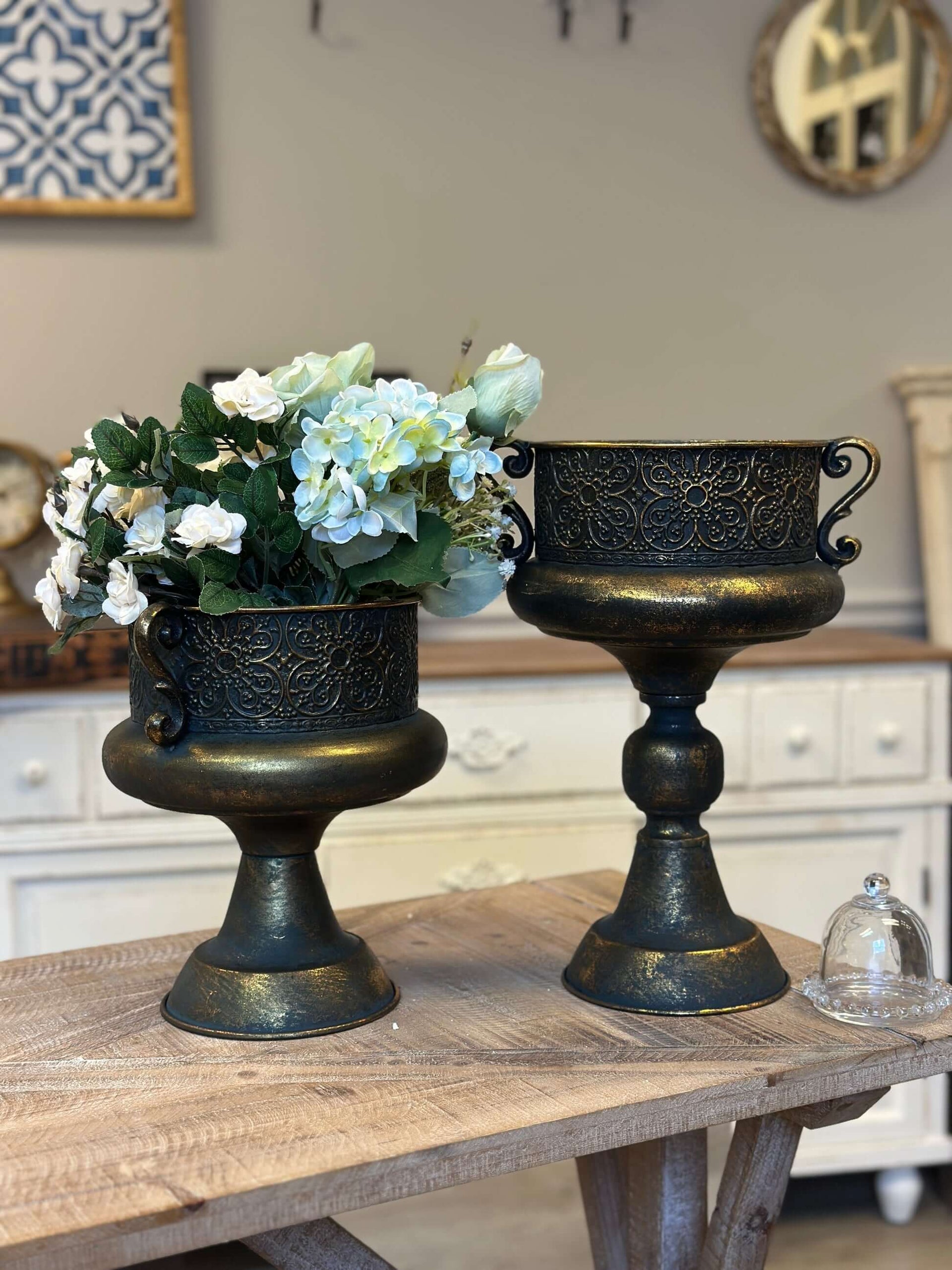 Antique Bronze Ornate Metal Urns