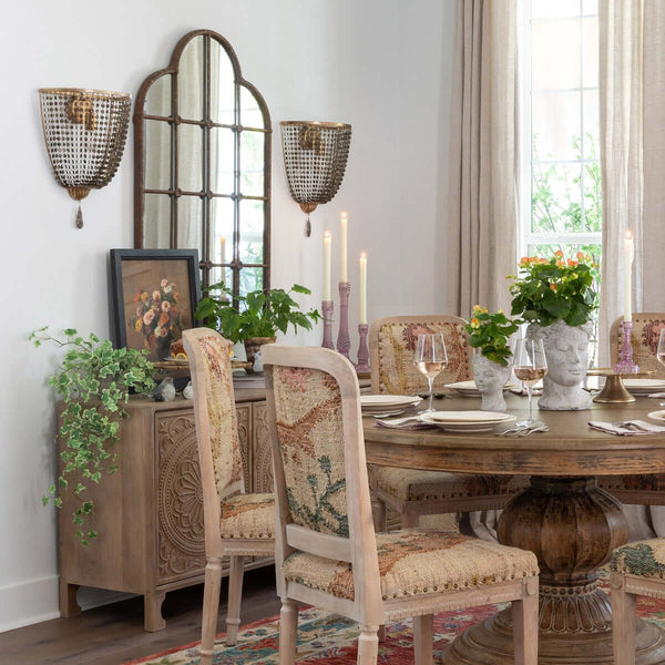 Antique Gold Crystal Wall Sconce with Vintage Chain Shade