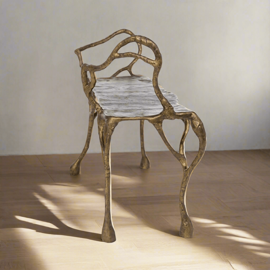 Antique Gold Organic Branch Bench