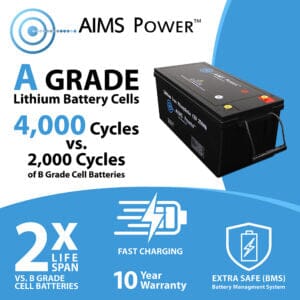 Aims Power Lithium Battery with Wake Up, Heater & BT Monitoring 12V 104Ah LiFePO4