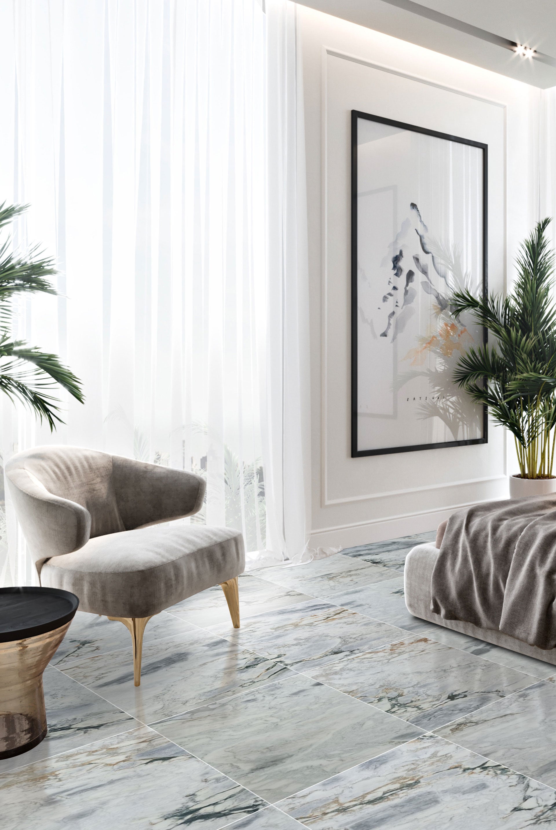 Aqua White Exotic Marble Polished Floor and Wall Tile - Large Format - Livfloors Collection