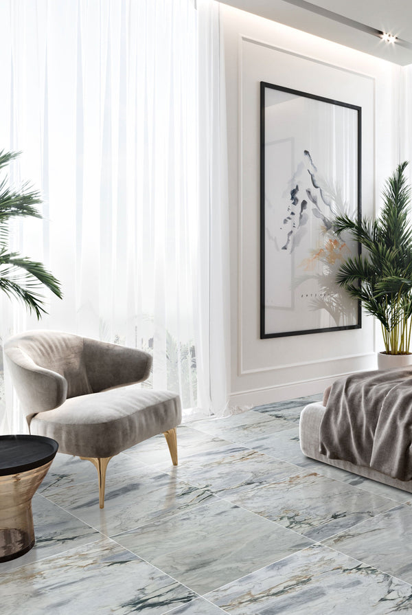 Aqua White Exotic Marble Polished Floor and Wall Tile - Large Format - Livfloors Collection