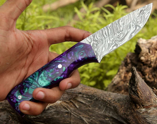 Arcane Handmade Custom Damascus Knife with Resin Handle