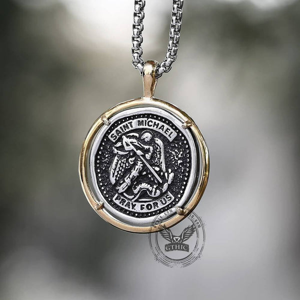 Archangel Saint Michael Stainless Steel Coin Necklace