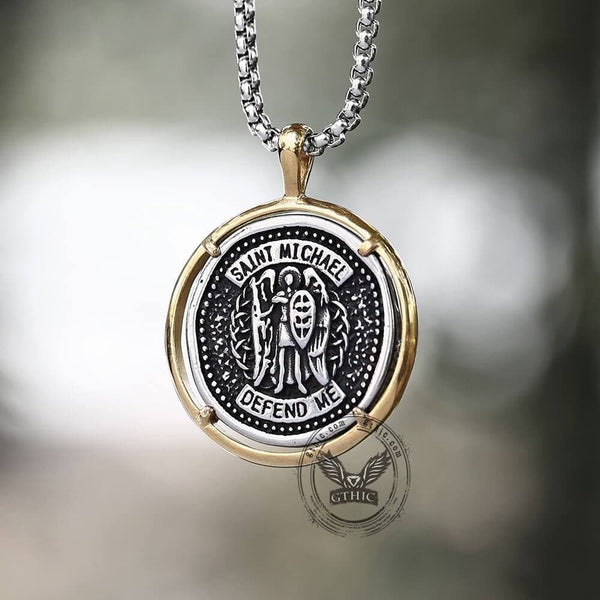 Archangel Saint Michael Stainless Steel Coin Necklace