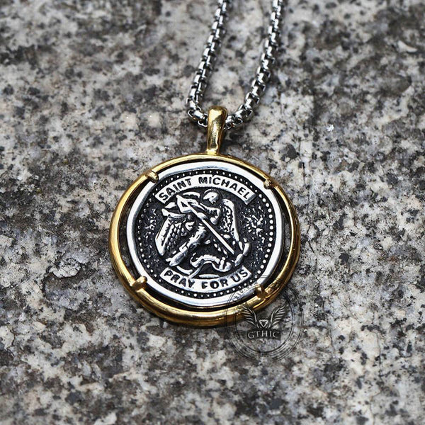 Archangel Saint Michael Stainless Steel Coin Necklace