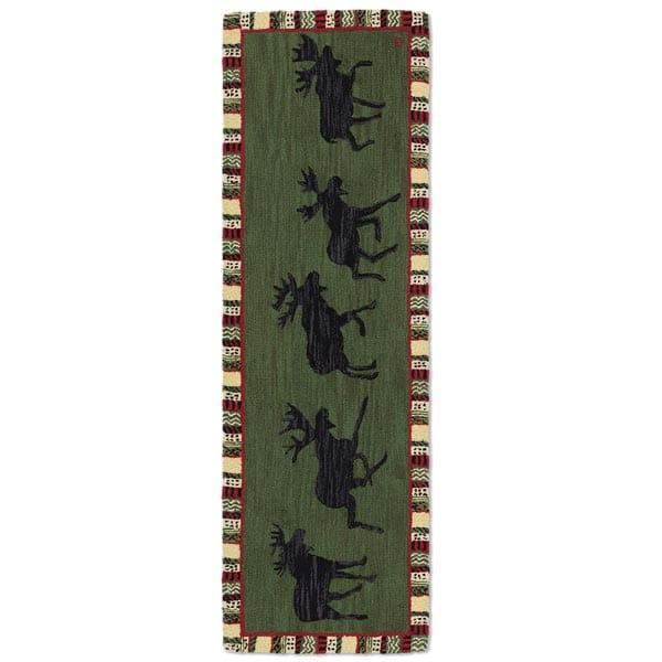 Argyle Green Moose Hooked Wool Runner - Gifts for You 'n Me