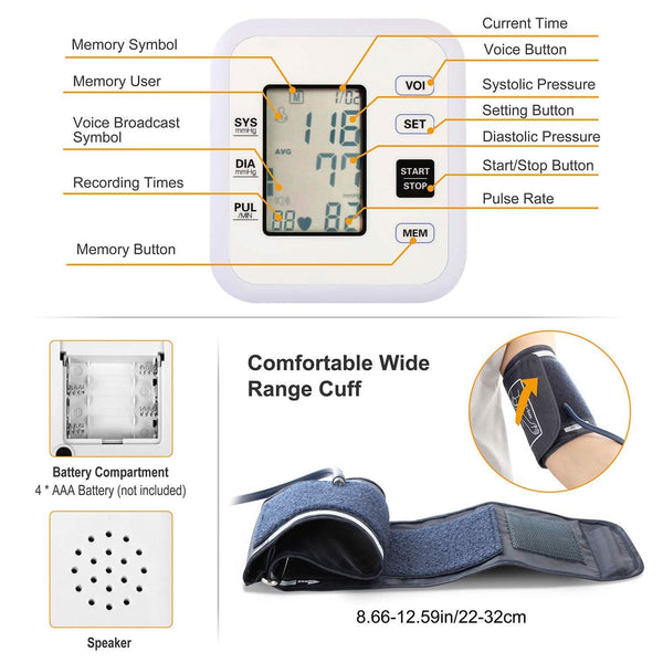 Arm Blood Pressure Monitor with Adjustable Cuff