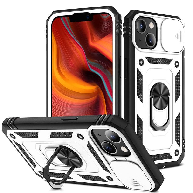 Armor Shockproof Phone Case For iPhone 13 12 11 Pro Max X XR XS Max 11 13 Pro Magnetic Ring Stand Holder Back Cover Slide Camera Cover & Kickstand Built-in 360° Rotate Ring Stand Magnetic Cover Case
