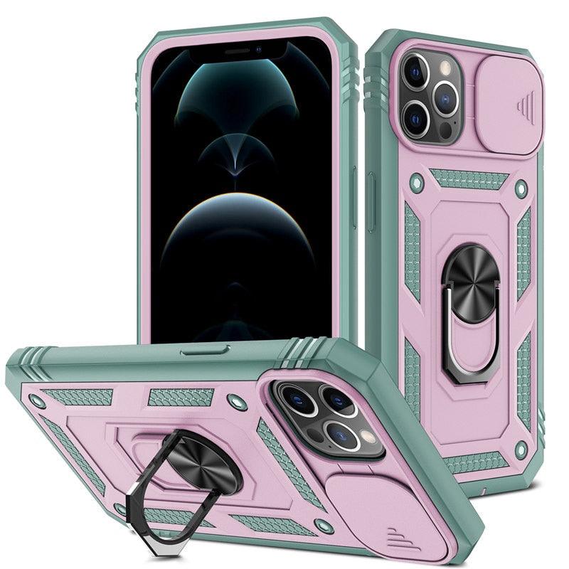 Armor Shockproof Phone Case For iPhone 13 12 11 Pro Max X XR XS Max 11 13 Pro Magnetic Ring Stand Holder Back Cover Slide Camera Cover & Kickstand Built-in 360° Rotate Ring Stand Magnetic Cover Case