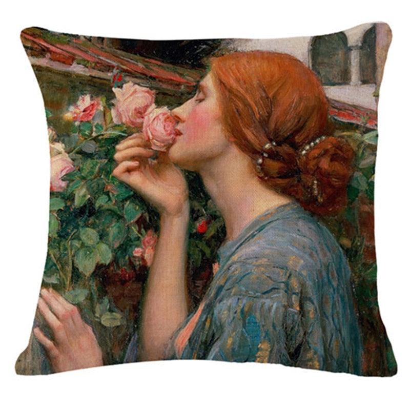 Art Renaissance Print Cushion Cover Throw Pillow Cover Home Decorative Cushion Case Beautiful Painting Art Pillow Case Home Decorative Sofa Car Chair Throw Pillow Case 45x45CM