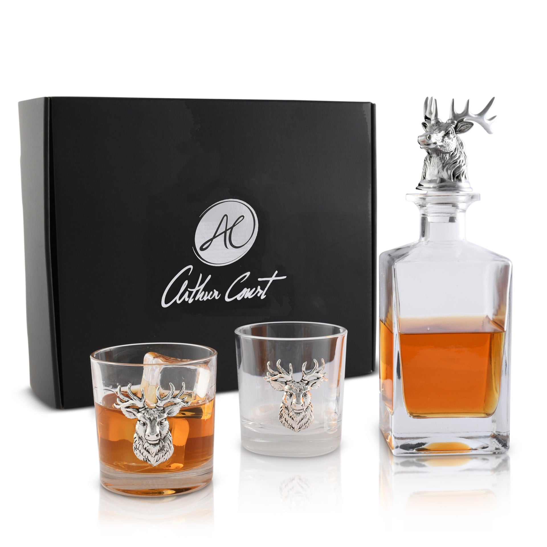Elk / Deer Bust Decanter Set with Glasses Arthur Court Designs