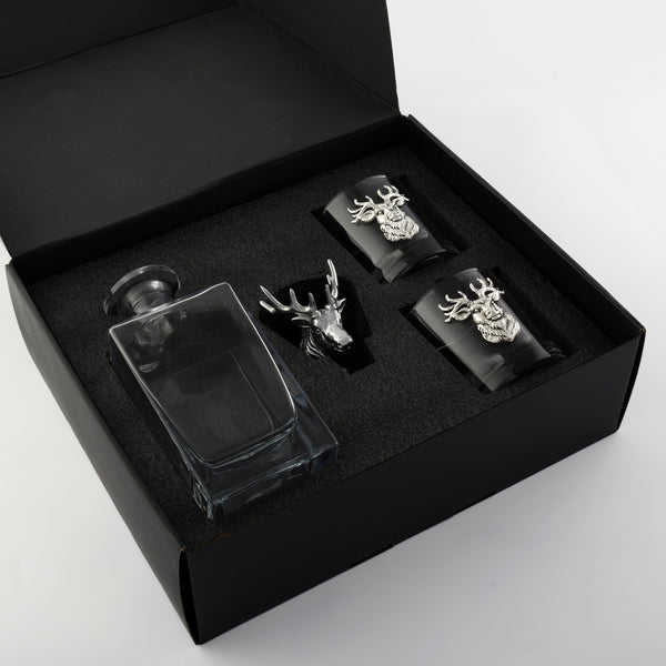 Elk / Deer Bust Decanter Set with Glasses Arthur Court Designs
