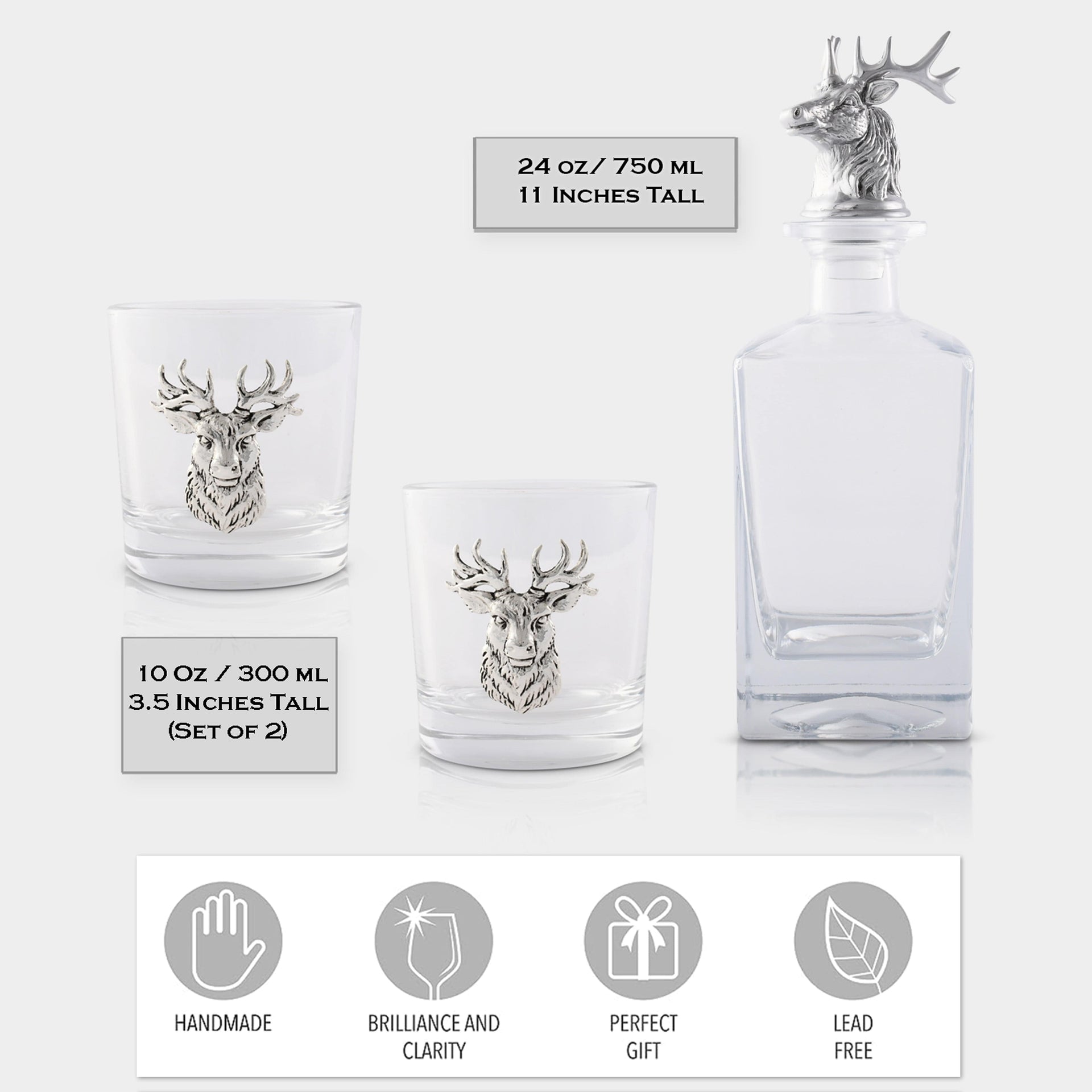 Elk / Deer Bust Decanter Set with Glasses Arthur Court Designs