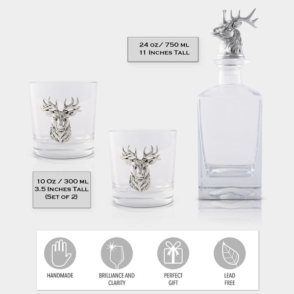 Elk / Deer Bust Decanter Set with Glasses Arthur Court Designs