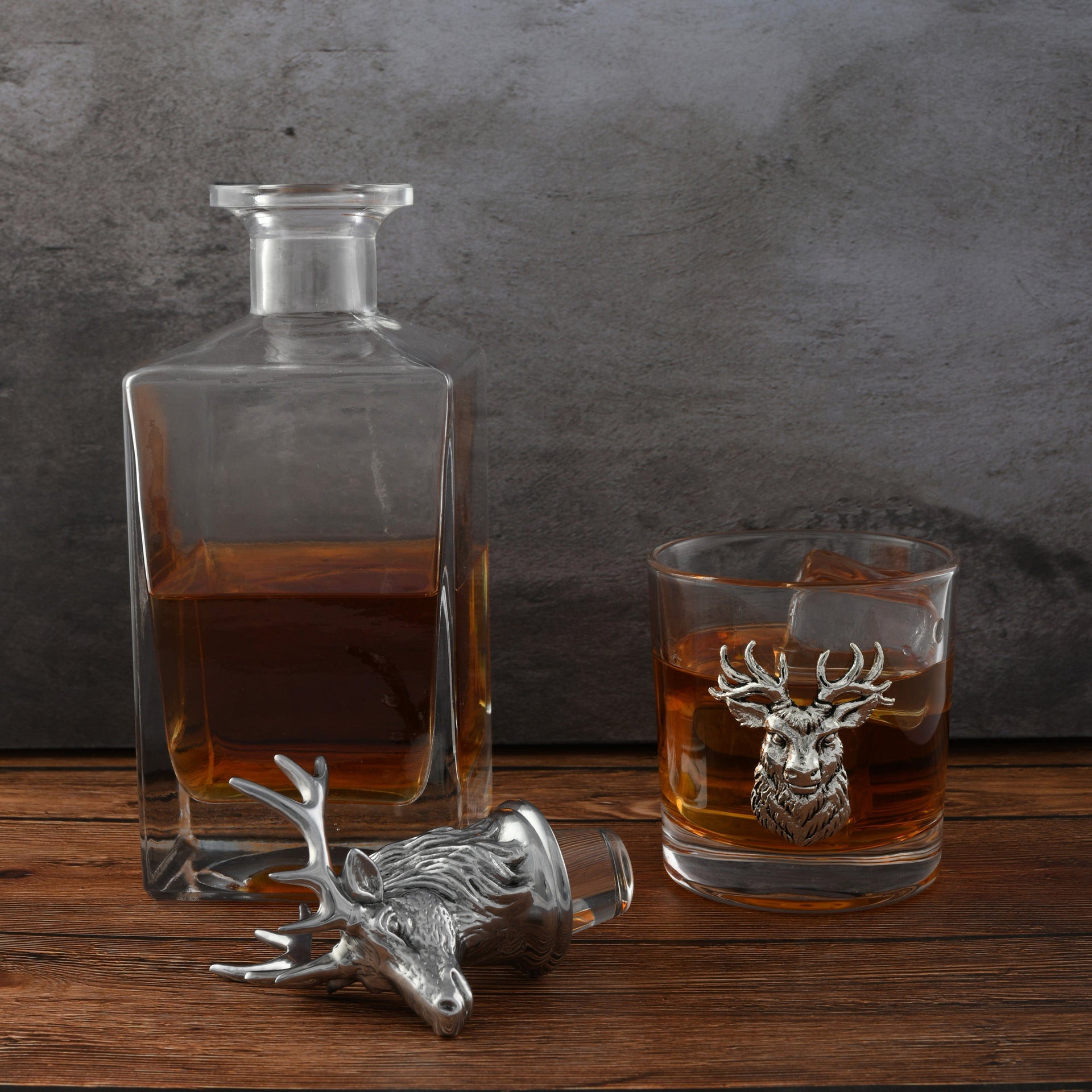 Elk / Deer Bust Decanter Set with Glasses Arthur Court Designs