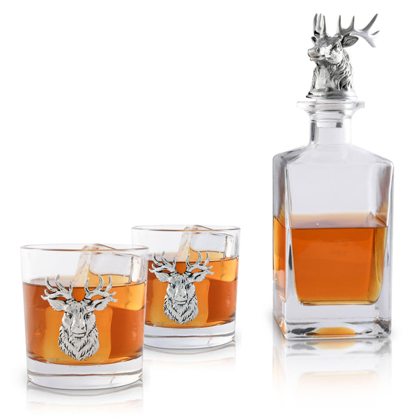 Elk / Deer Bust Decanter Set with Glasses Arthur Court Designs