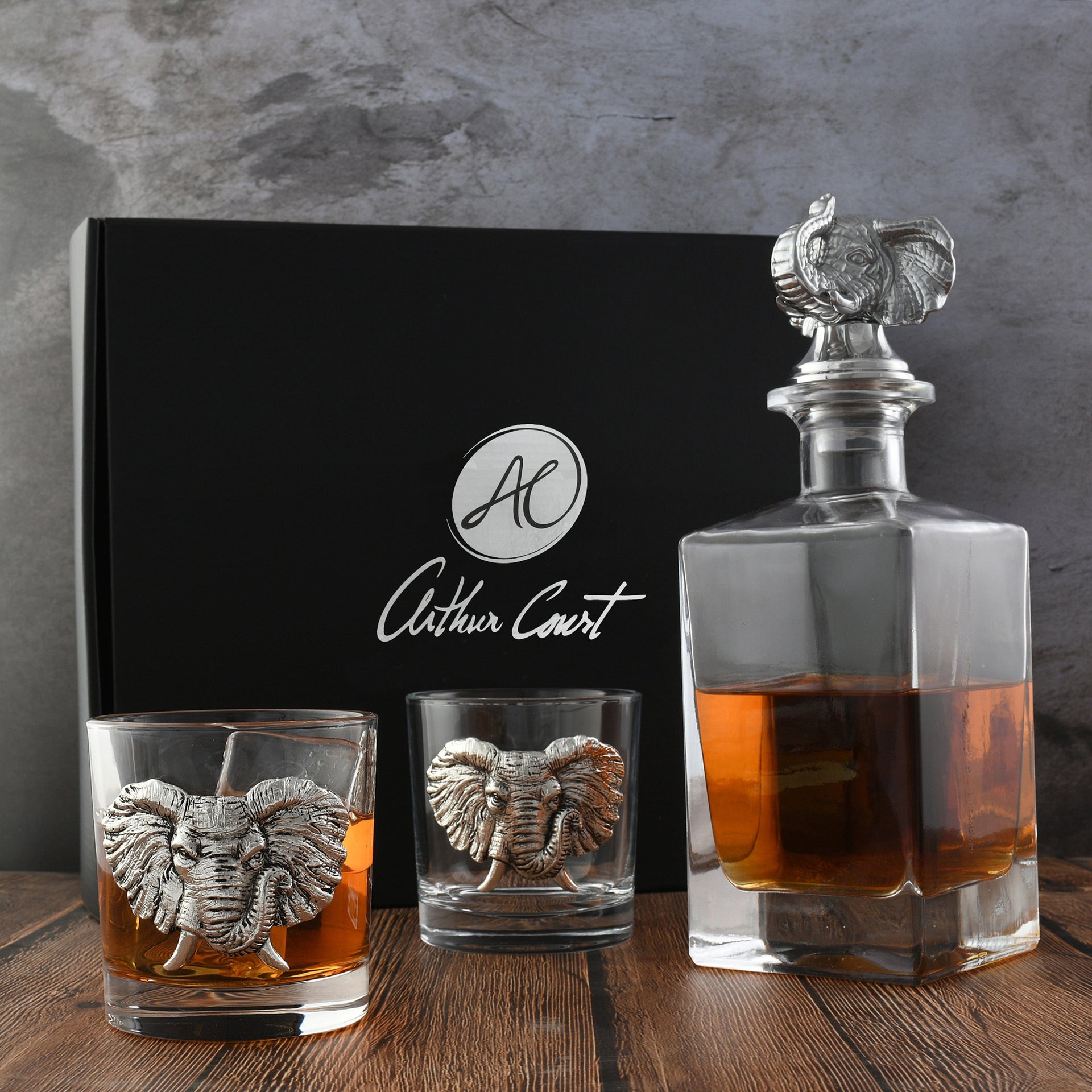 Elephant Decanter Set with Glasses Arthur Court Designs