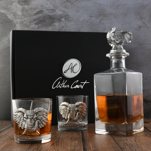 Elephant Decanter Set with Glasses Arthur Court Designs