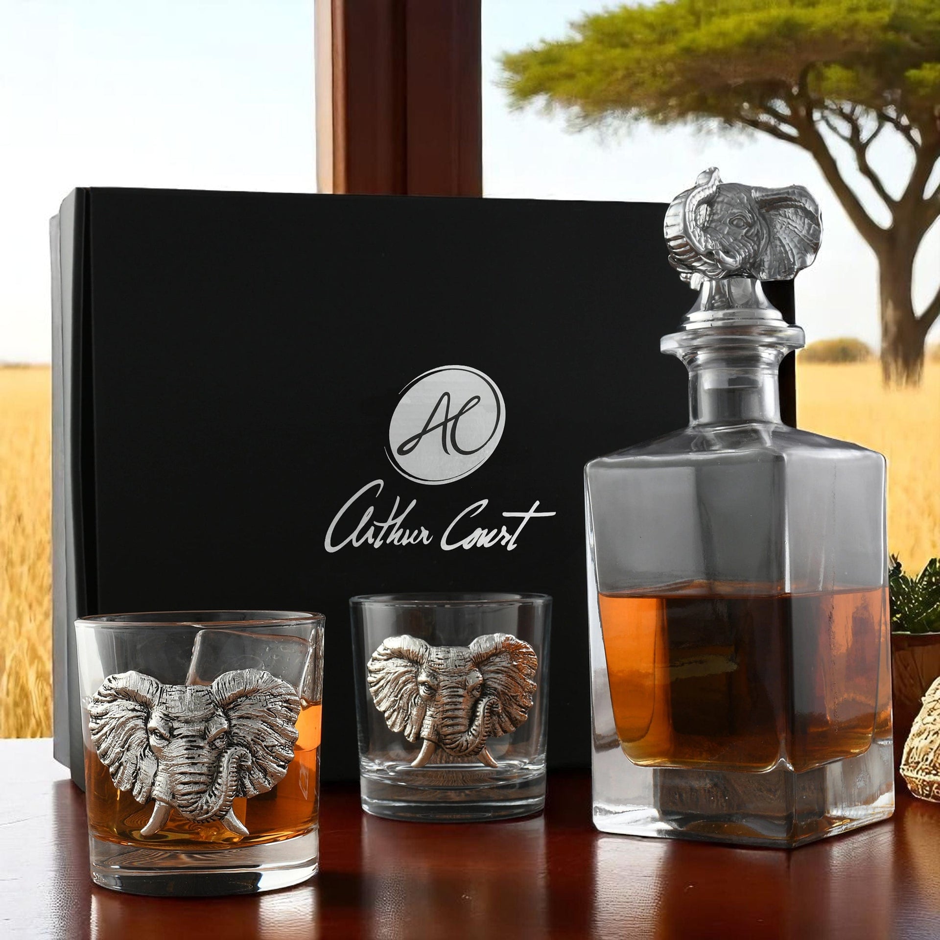 Elephant Decanter Set with Glasses Arthur Court Designs