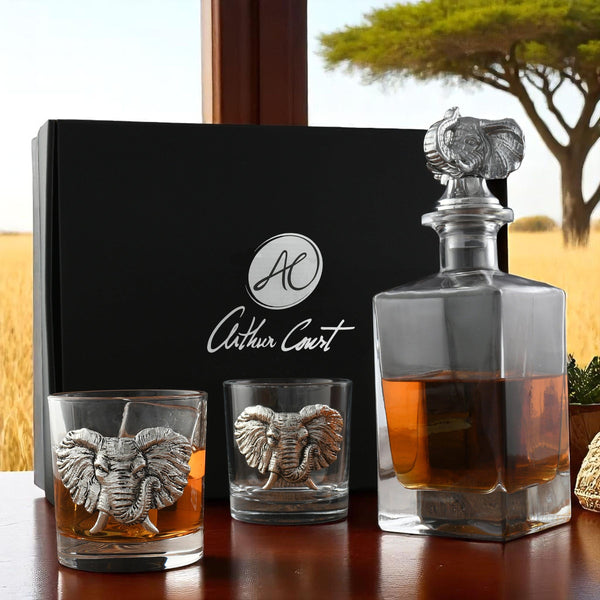 Elephant Decanter Set with Glasses Arthur Court Designs