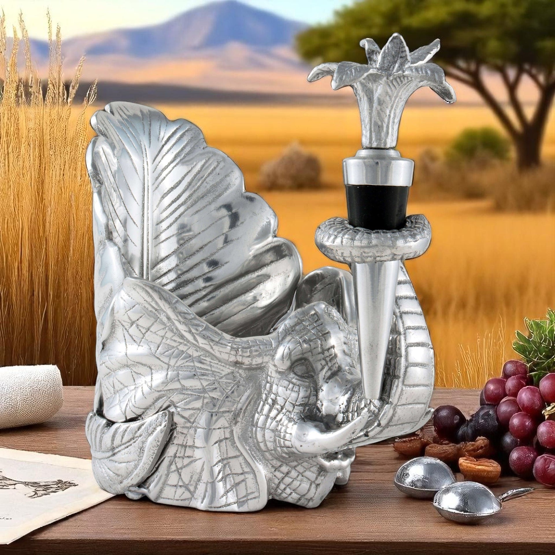 Elephant Wine Coaster and Stopper Set Arthur Court Designs