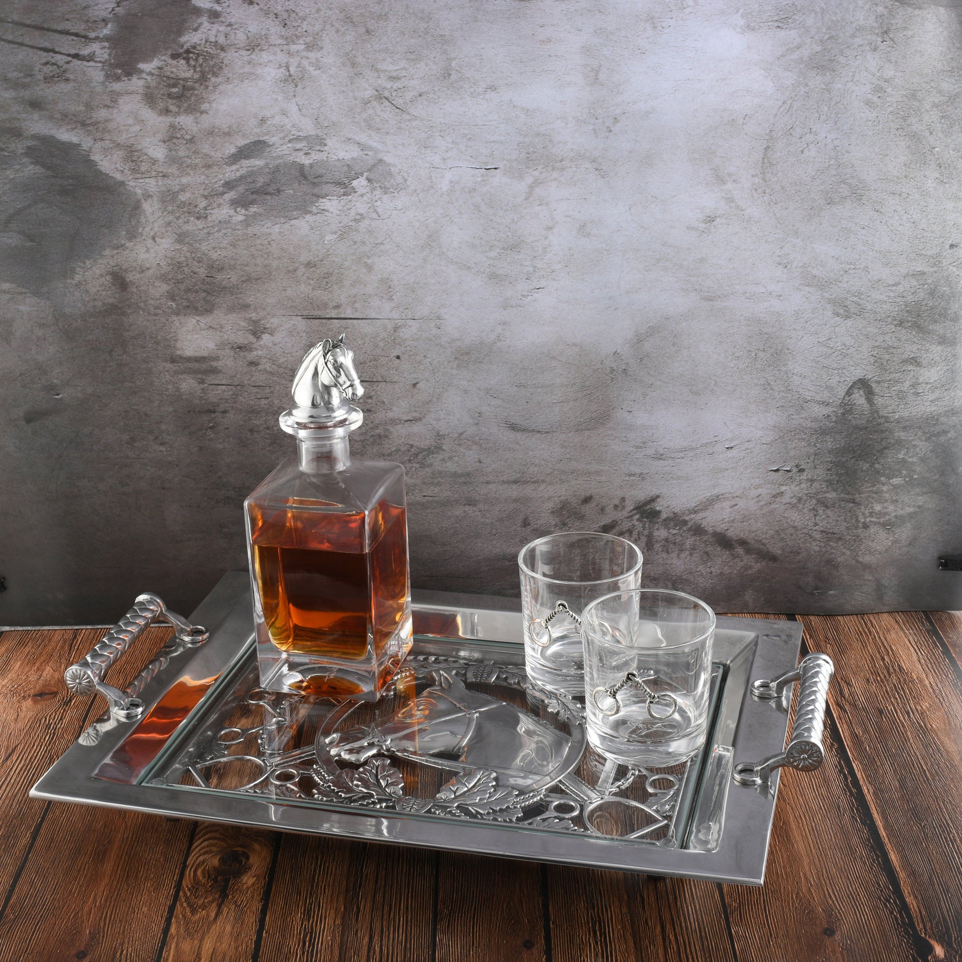 Equestrian Horse Glass Top Serving Tray Arthur Court Designs