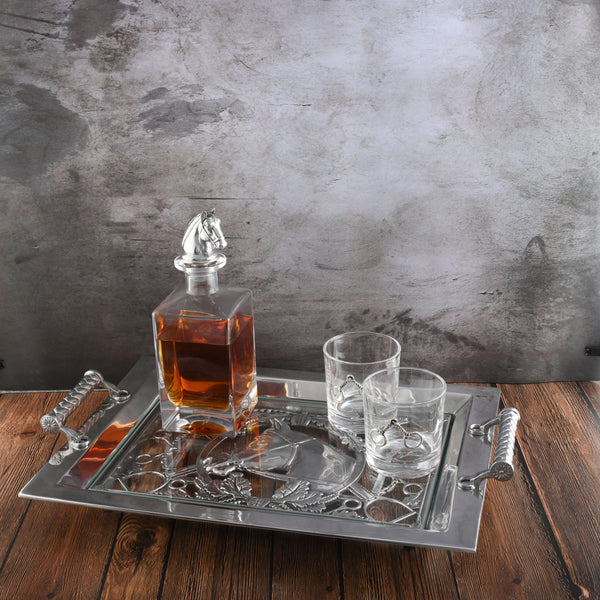 Equestrian Horse Glass Top Serving Tray Arthur Court Designs