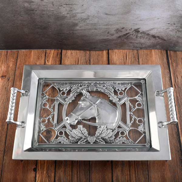 Equestrian Horse Glass Top Serving Tray Arthur Court Designs