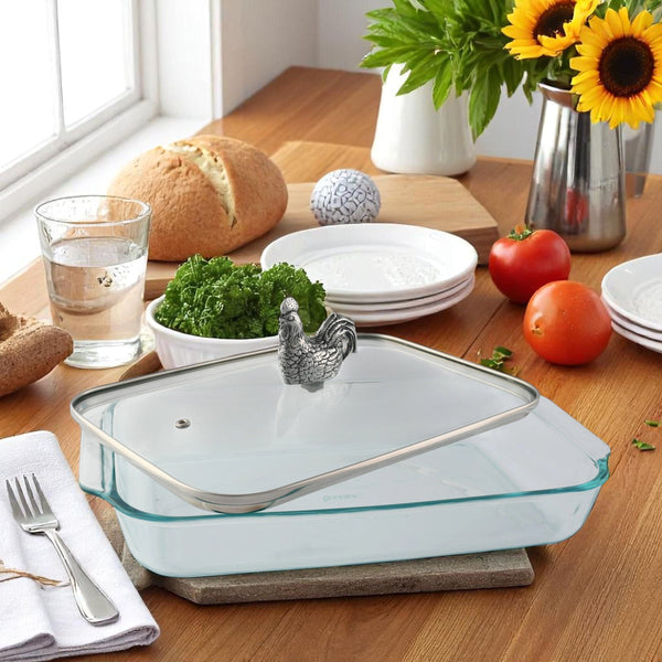 Rooster Lid with Pyrex 3 quart Baking Dish Arthur Court Designs