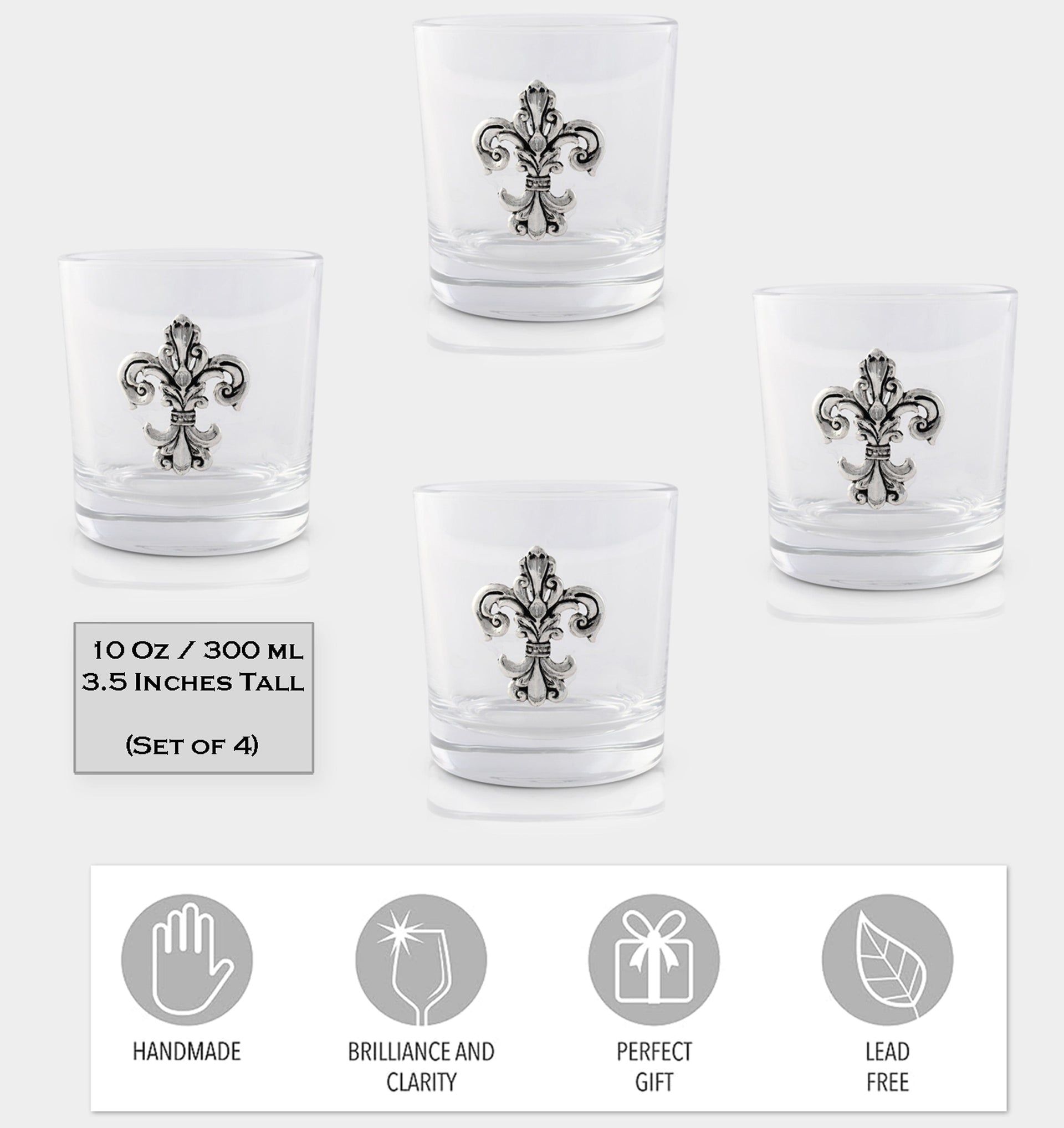 Fleur-de-Lis Bar Glasses Set of 4 Arthur Court Designs