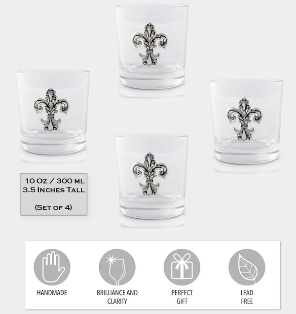 Fleur-de-Lis Bar Glasses Set of 4 Arthur Court Designs
