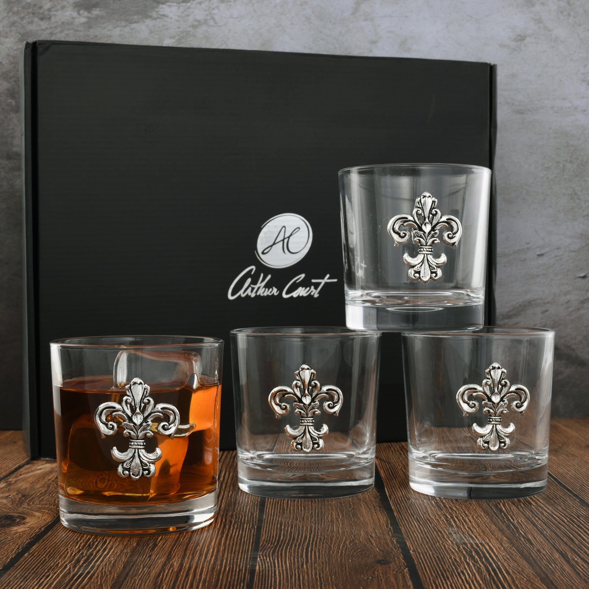 Fleur-de-Lis Bar Glasses Set of 4 Arthur Court Designs