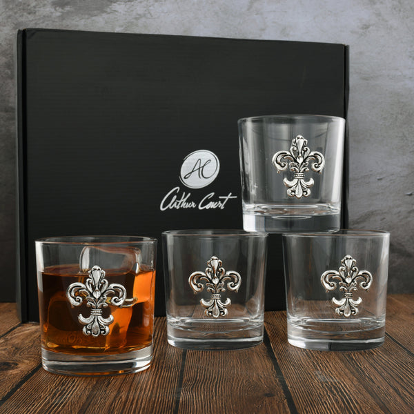 Fleur-de-Lis Bar Glasses Set of 4 Arthur Court Designs