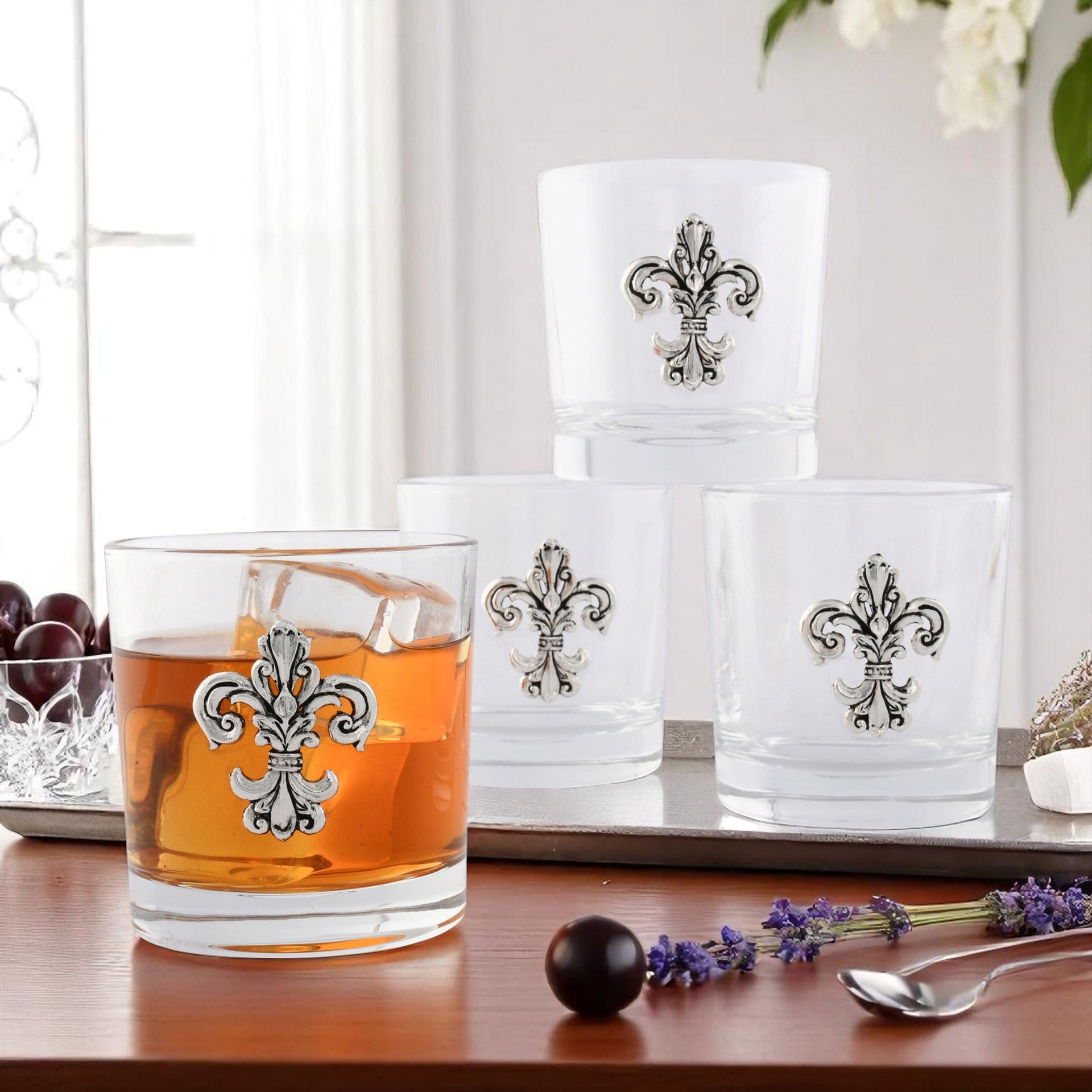Fleur-de-Lis Bar Glasses Set of 4 Arthur Court Designs