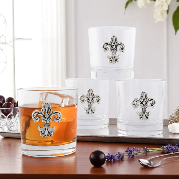 Fleur-de-Lis Bar Glasses Set of 4 Arthur Court Designs