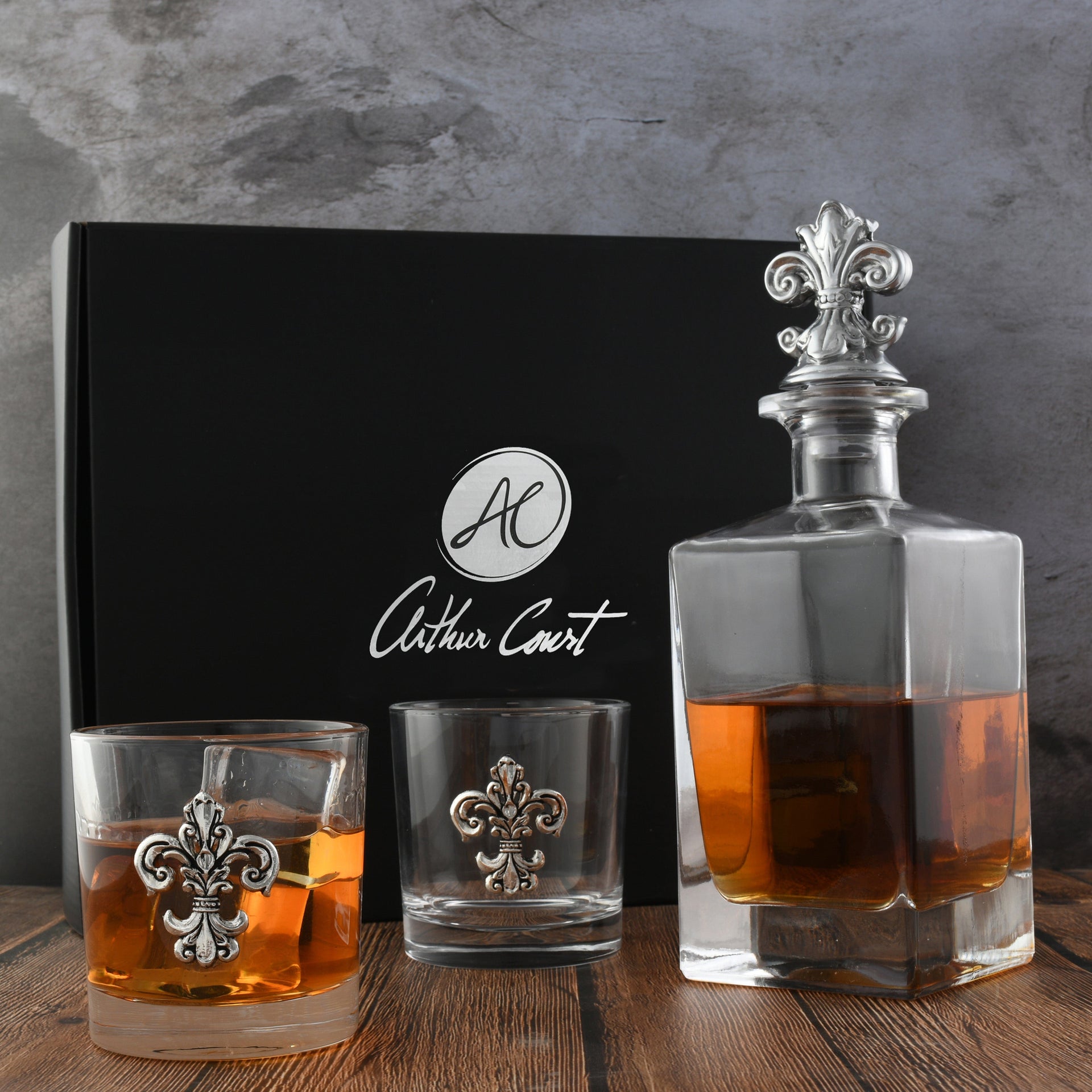 Fleur-de-lis Decanter Set with Glasses Arthur Court Designs