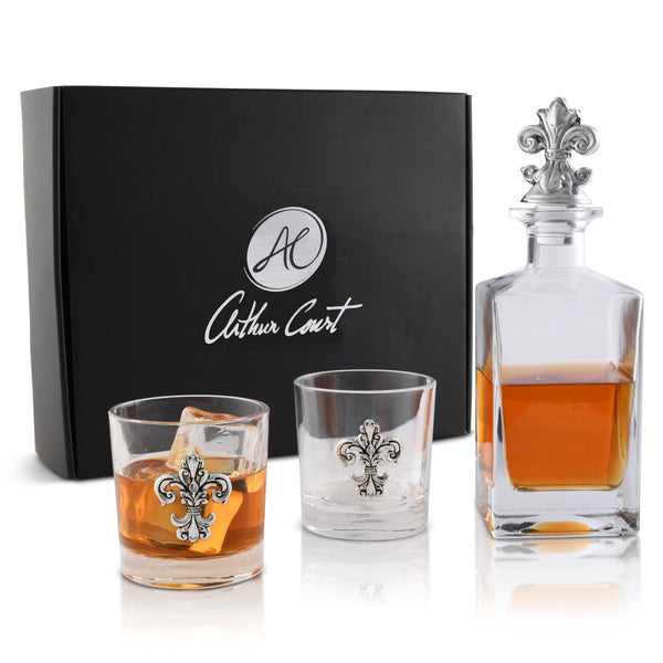 Fleur-de-lis Decanter Set with Glasses Arthur Court Designs