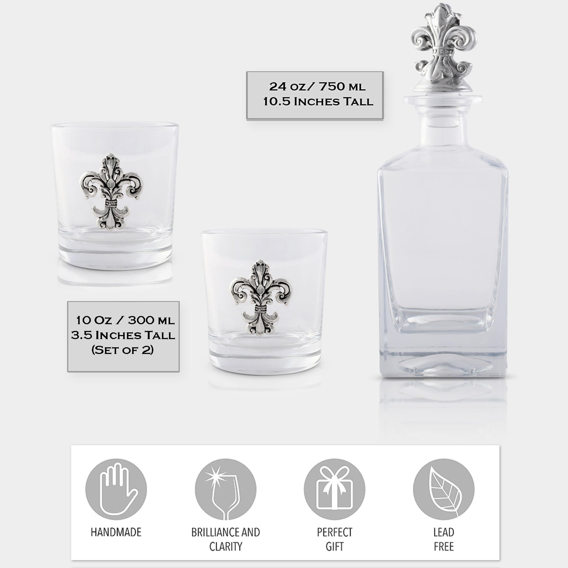 Fleur-de-lis Decanter Set with Glasses Arthur Court Designs