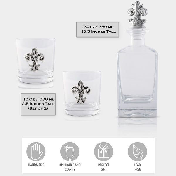 Fleur-de-lis Decanter Set with Glasses Arthur Court Designs
