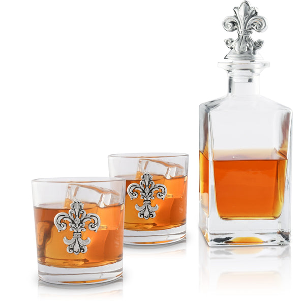 Fleur-de-lis Decanter Set with Glasses Arthur Court Designs