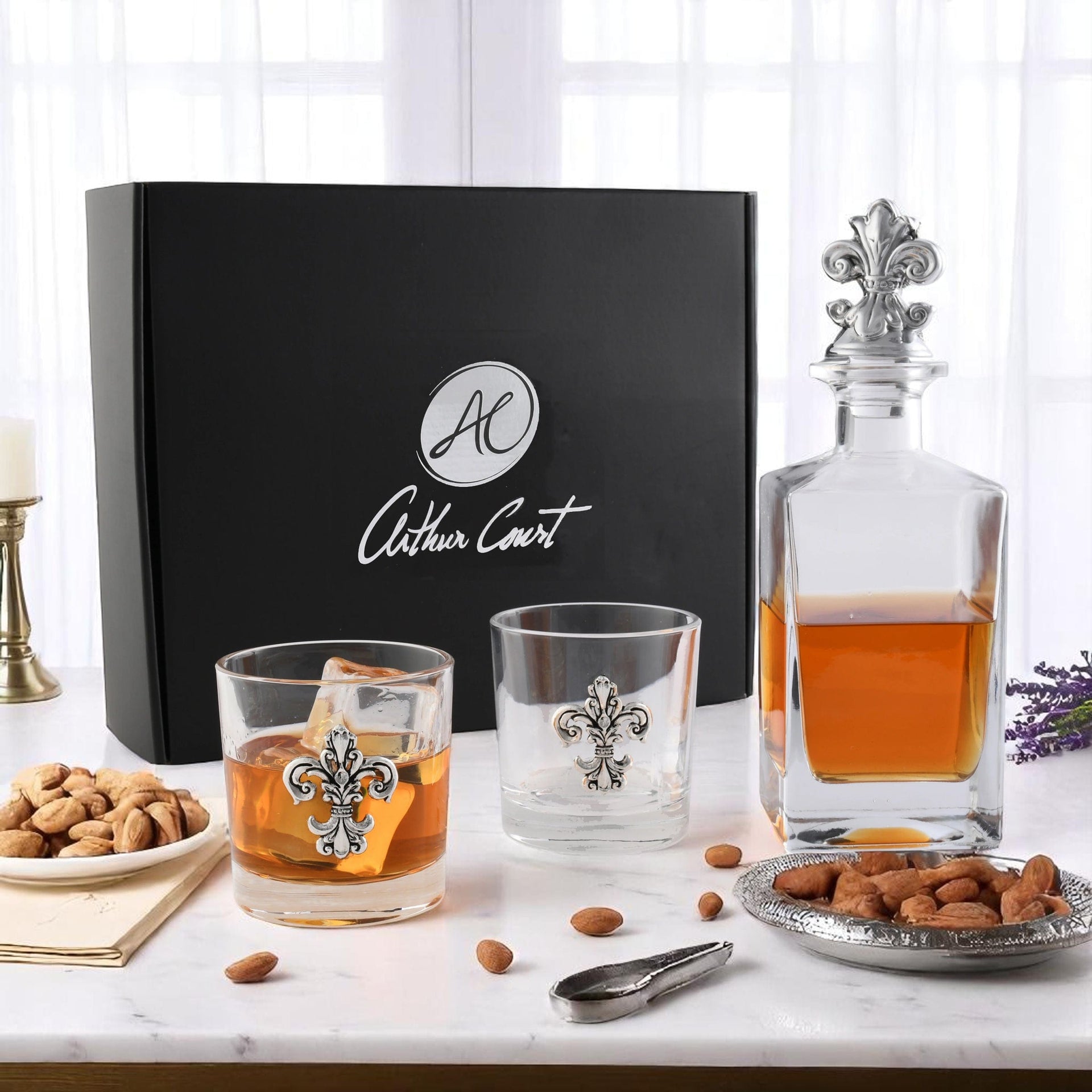 Fleur-de-lis Decanter Set with Glasses Arthur Court Designs