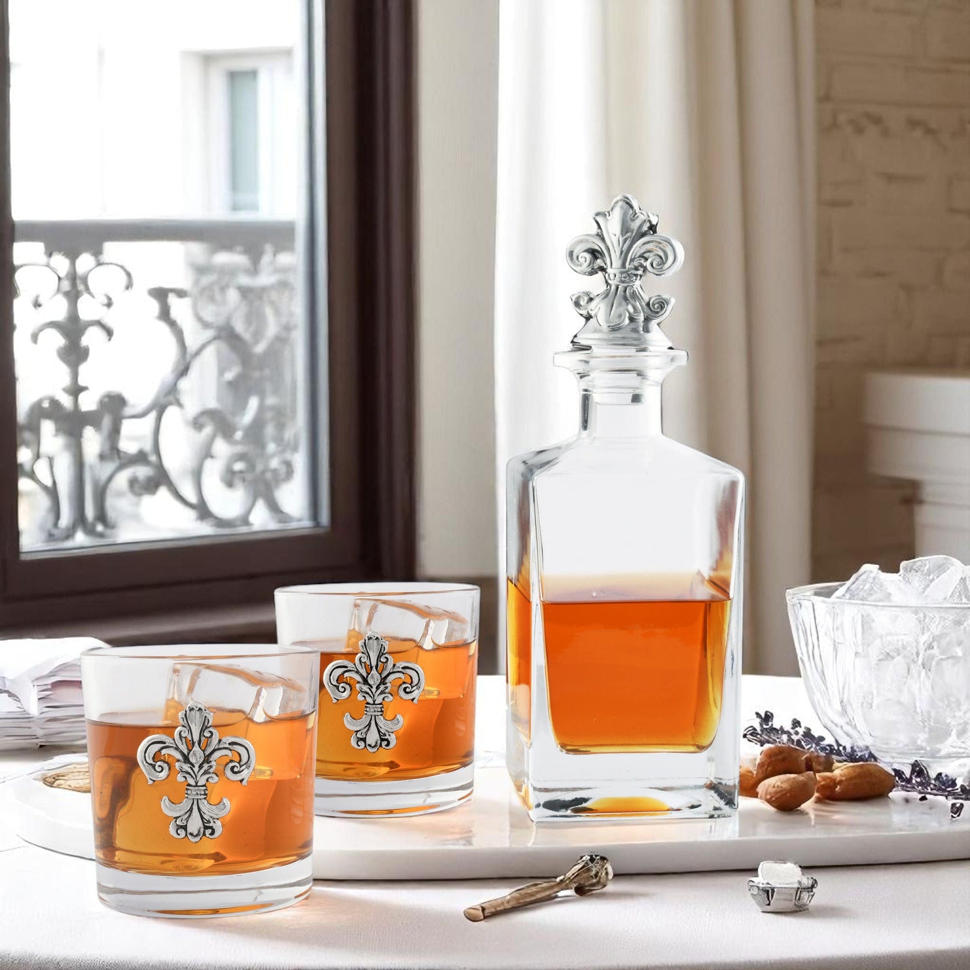 Fleur-de-lis Decanter Set with Glasses Arthur Court Designs