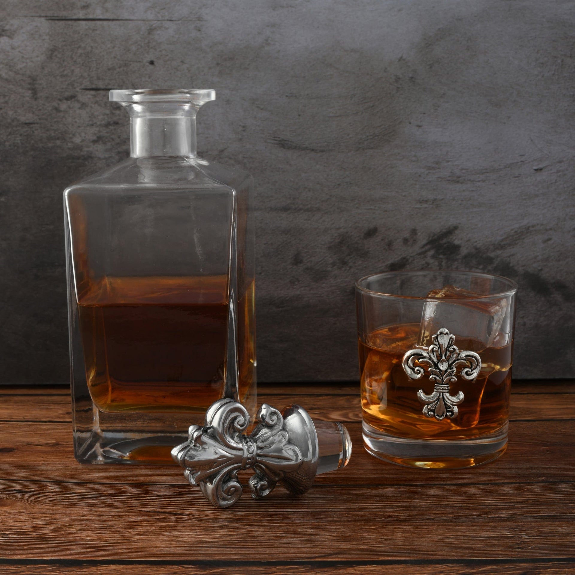 Fleur-de-lis Decanter Set with Glasses by Arthur Court Designs