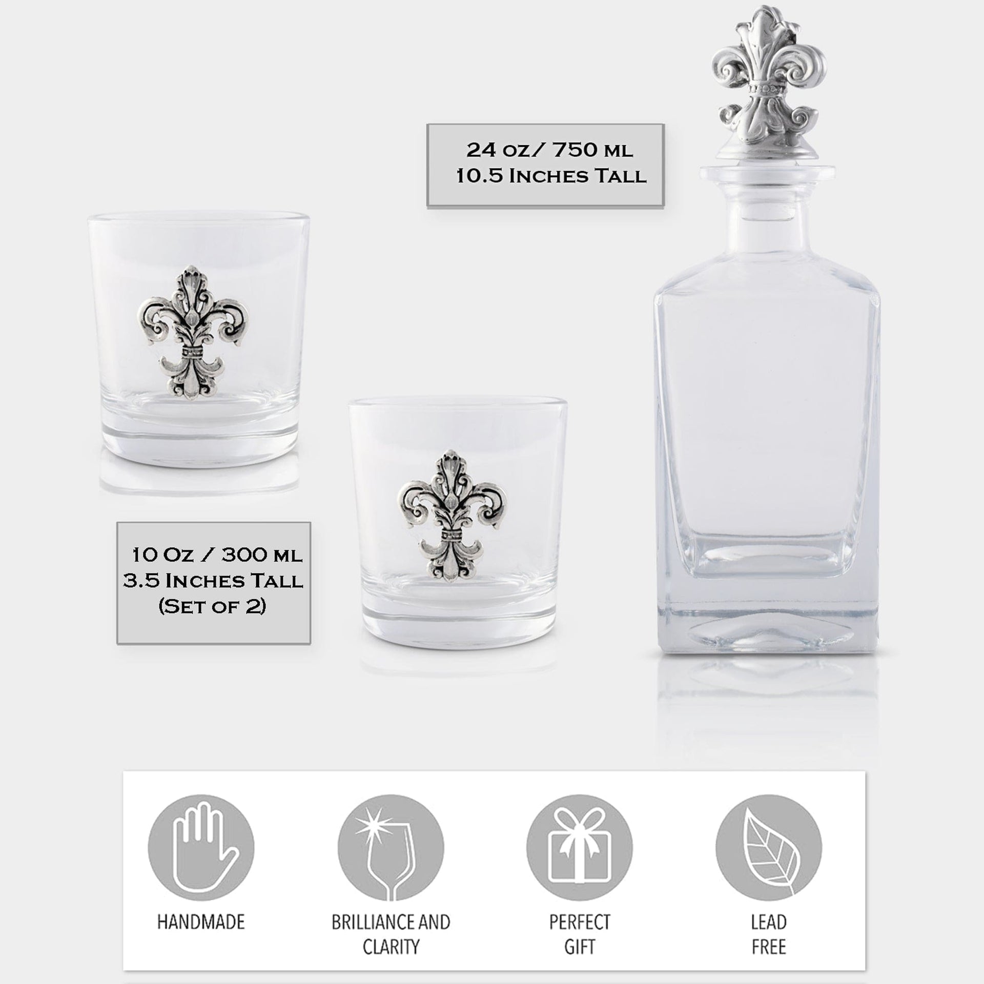 Fleur-de-lis Decanter Set with Glasses by Arthur Court Designs