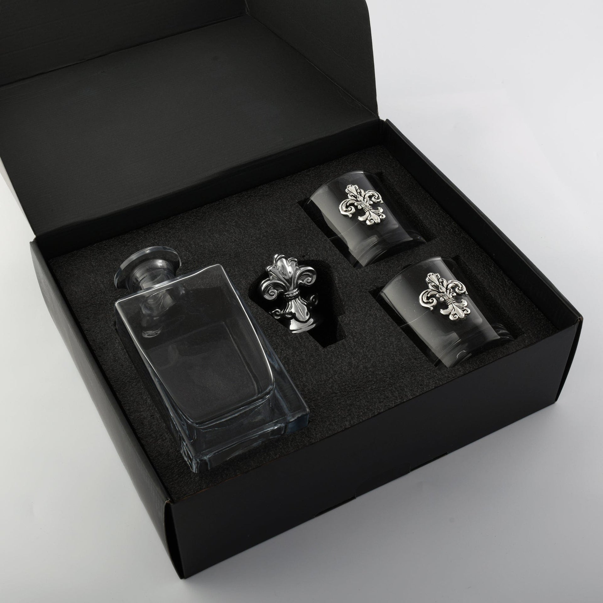 Fleur-de-lis Decanter Set with Glasses by Arthur Court Designs