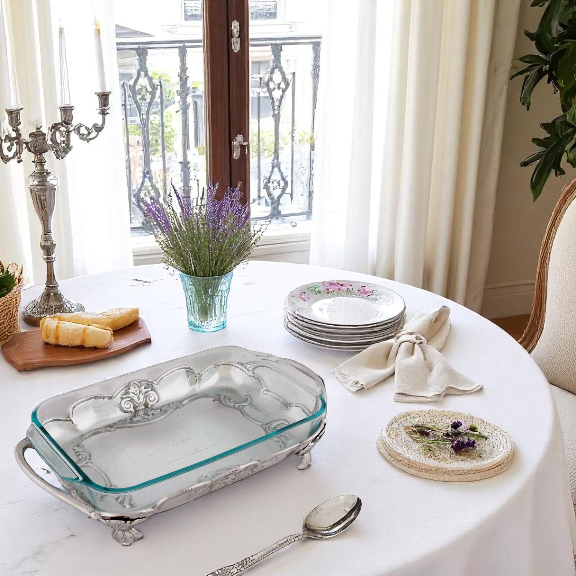 Fleur-De-Lis Pyrex Holder 3qt Arthur Court Designs